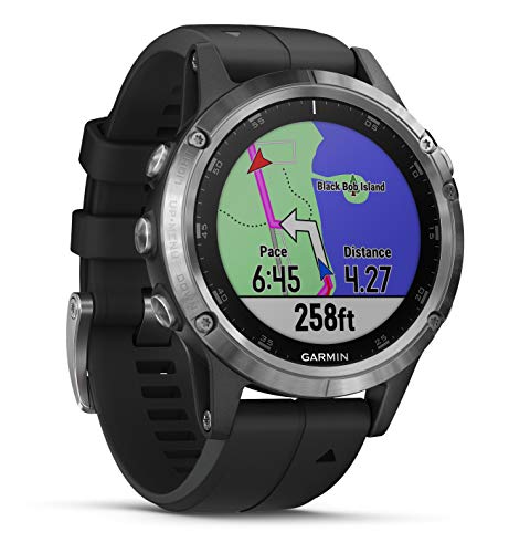Garmin Fenix 5 Plus Smartwatch Multisport con Mappe GPS, Musica e Pagamento Contactless, Glass 47 mm, Bussola/Giroscopio/Altimetro, Silver con Cinturino Nero